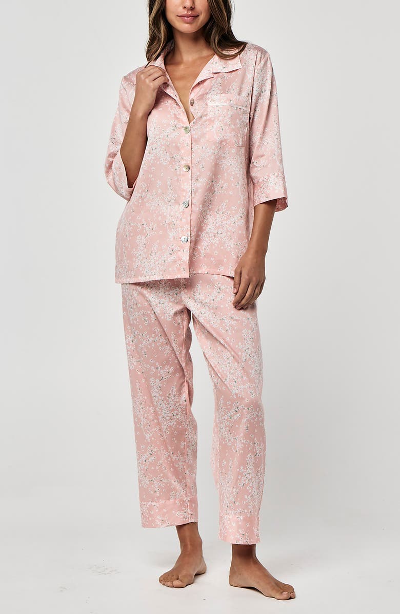 Papinelle Cheri Blossom Crop Cotton Sateen Pajamas, Alternate, color, Pink