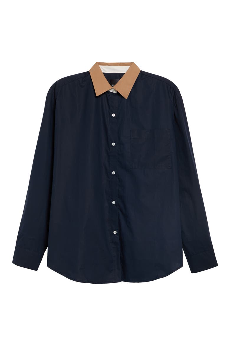 Yoshi Contrast Classic Button Front Shirt, Main, color, MIDNIGHT/ CHALK/ CAMEL