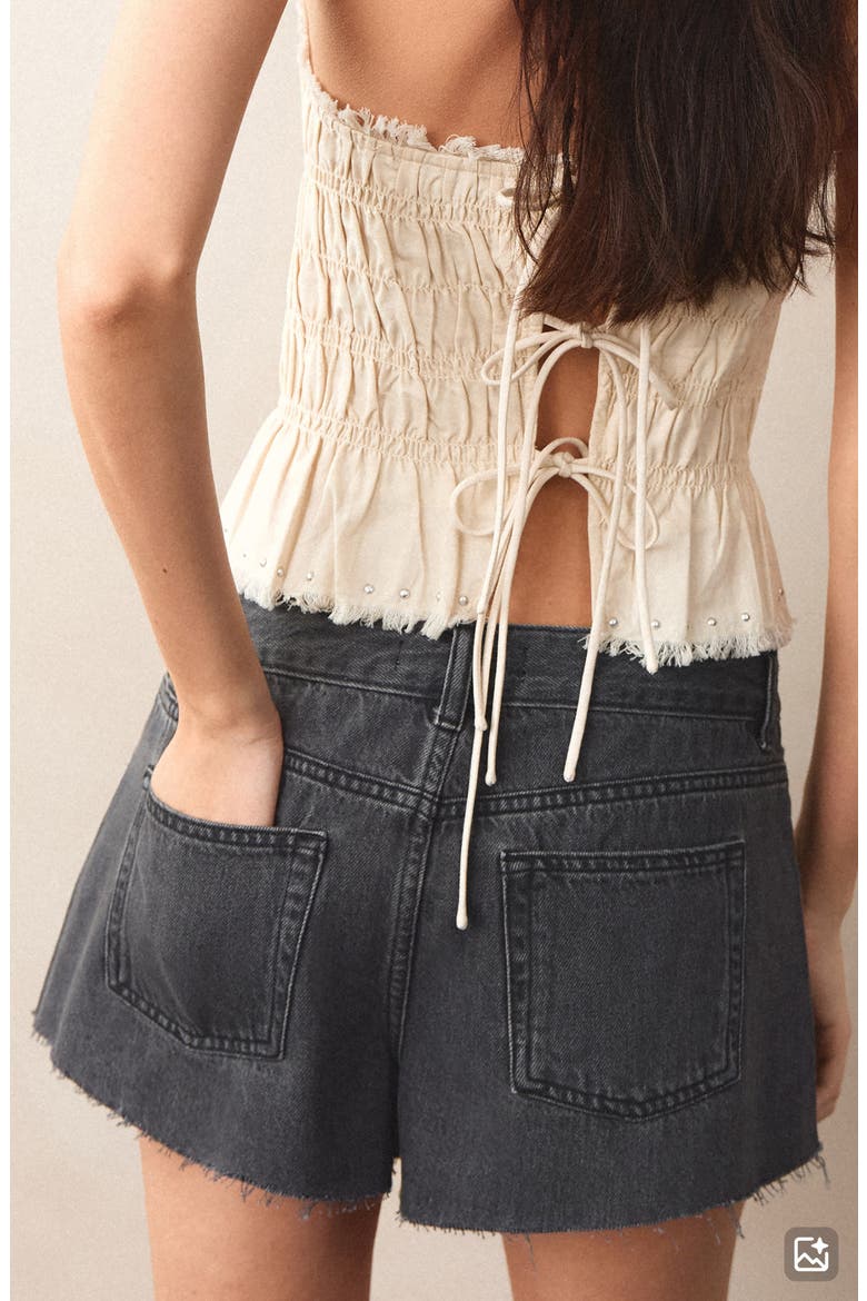 Studded Denim Cutoff Shorts, Alternate, color, BLACK DENIM