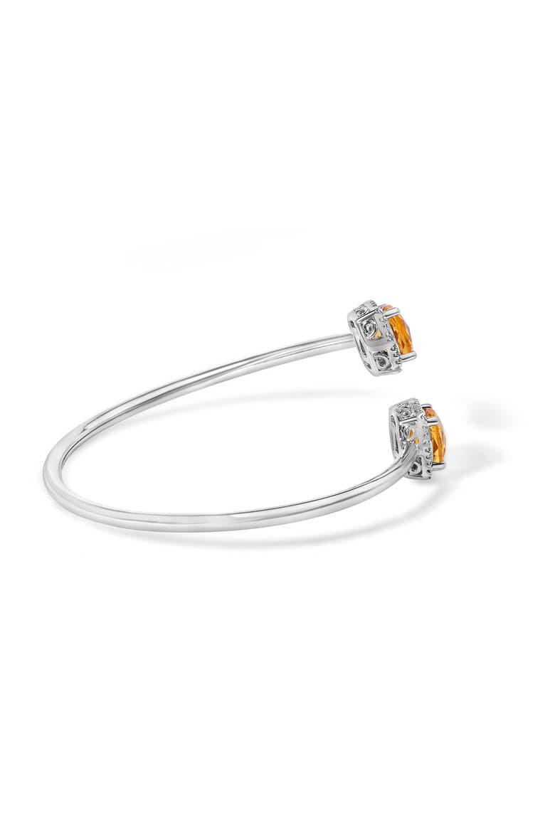 Silver 8mm Yellow Citrine and Diamond Accent Split Bypass Bangle Bracelet, Alternate, color, White
