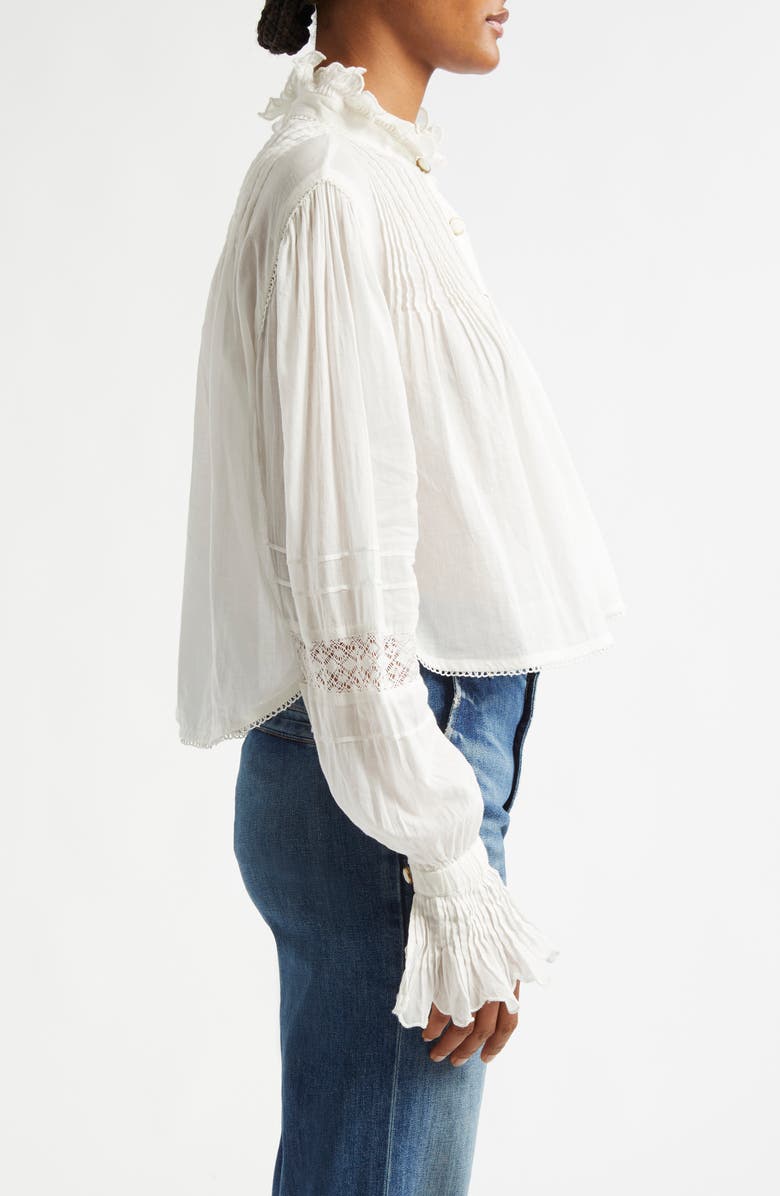 FARM Rio Pleated Lace Trim Button Up Top, Alternate, color, 