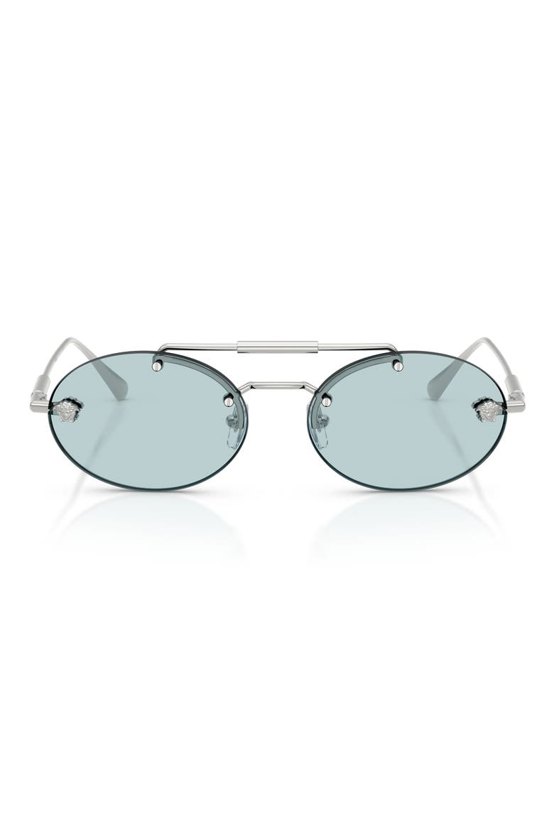 56mm Oval Sunglasses, Main, color, SILVER / LIGHT BLUE