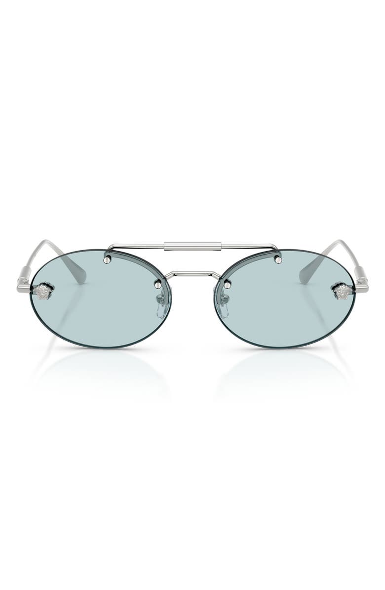 Versace 56mm Oval Sunglasses, Main, color, Silver / Light Blue