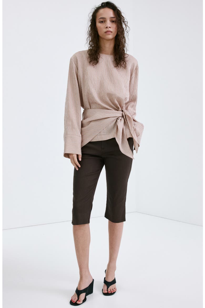 Stretch Linen & Cotton Capri Pants, Alternate, color, CHOCOLATE