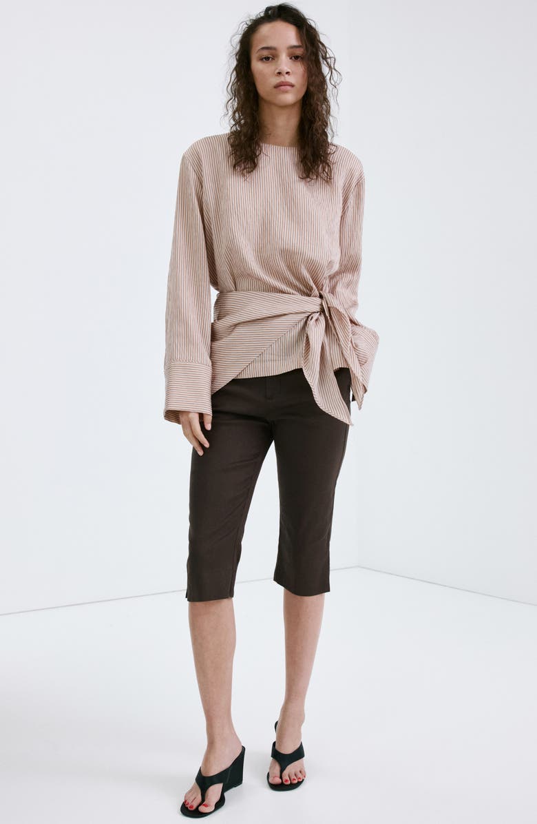 MANGO Stretch Linen & Cotton Capri Pants, Alternate, color, Chocolate