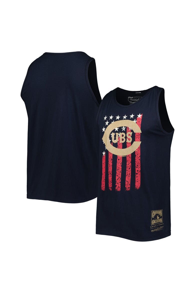 Men's Mitchell & Ness Navy Chicago Cubs Cooperstown Collection Stars and Stripes Tank Top, Main, color, Navy