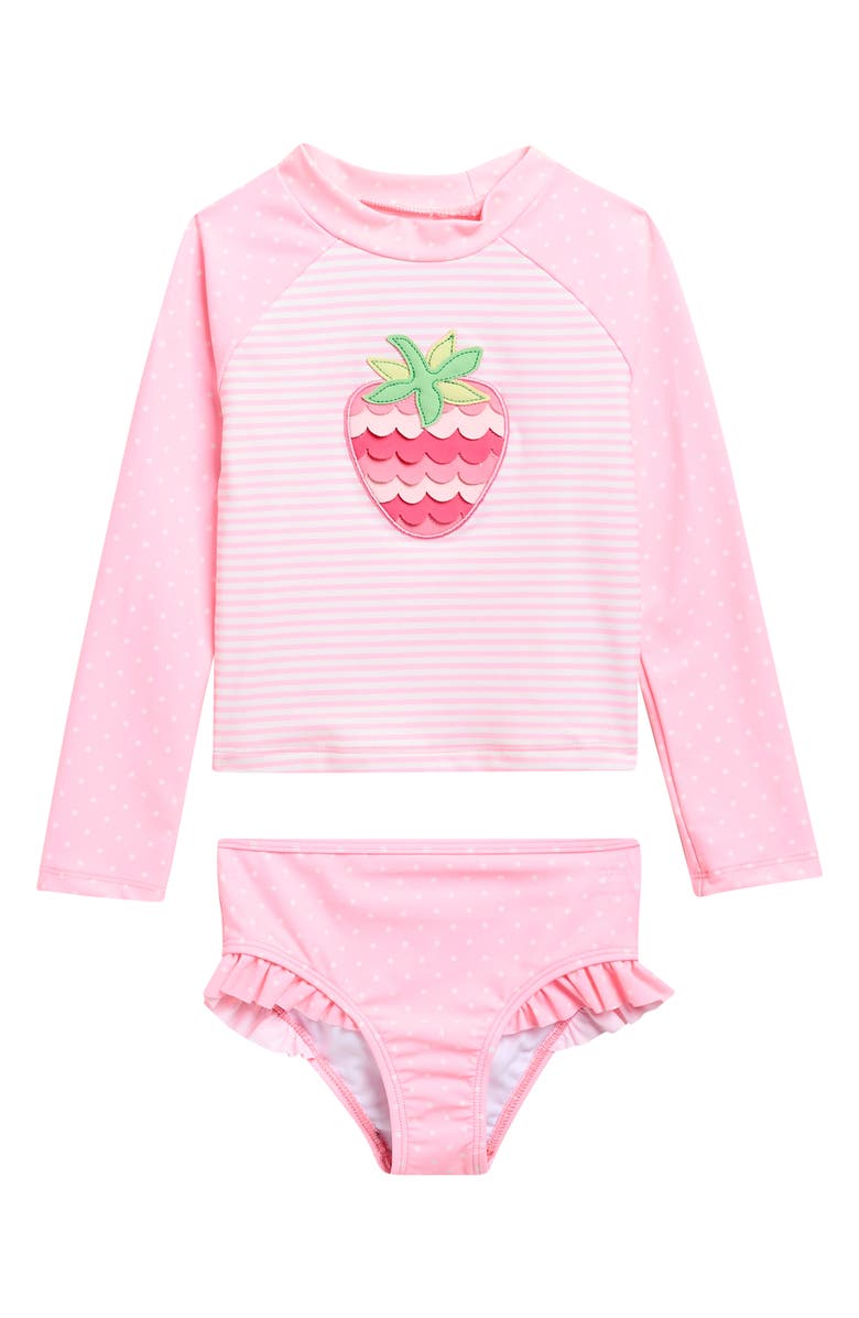 Little Me Kids' Strawberry Long Sleeve Two-Piece Rashguard Swimsuit, Main, color, Pink