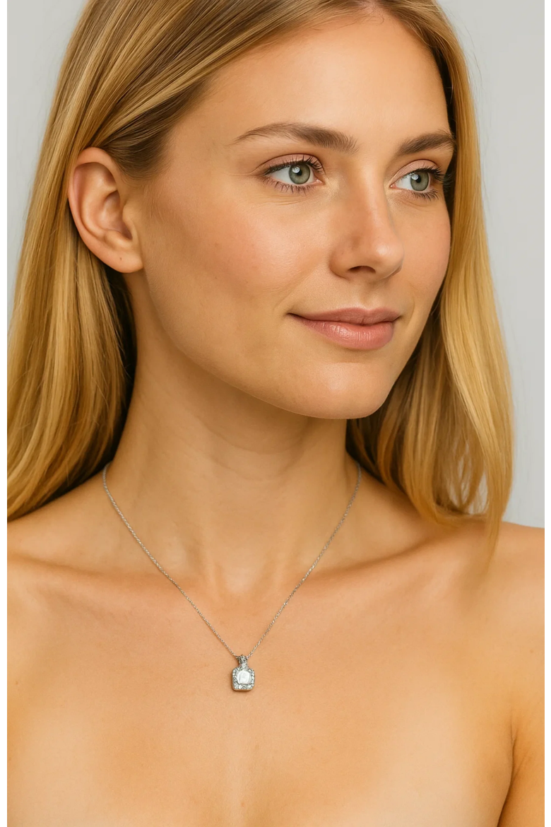 Two Carat Halo Cubic Zirconia Pendant Necklace, Alternate, color, Silver