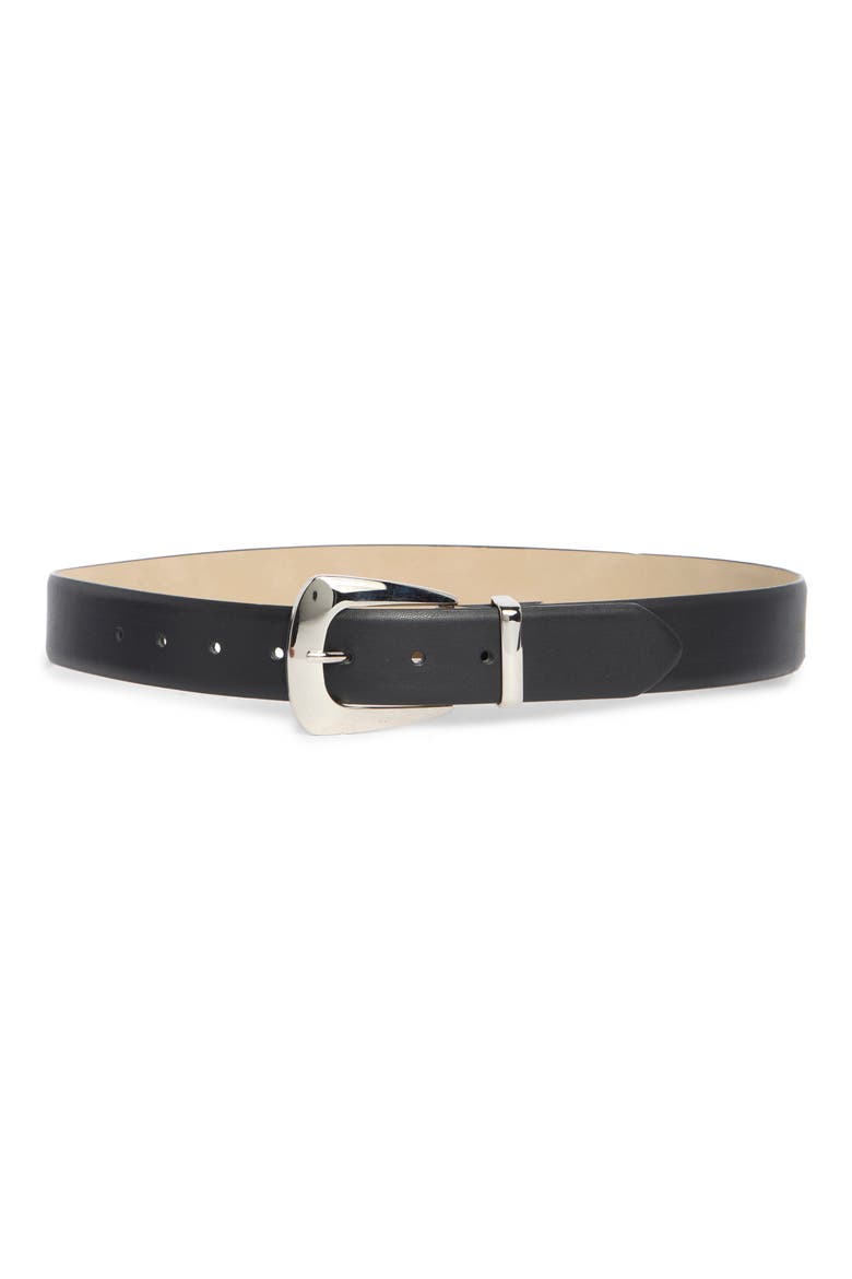 Crest Buckle Faux Leather Belt, Main, color, BLACK SILVER