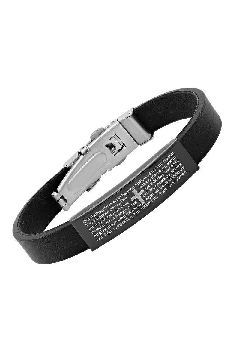 HMY JEWELRY Black Rubber Lord's Prayer Bracelet, Alternate, color, BLACK