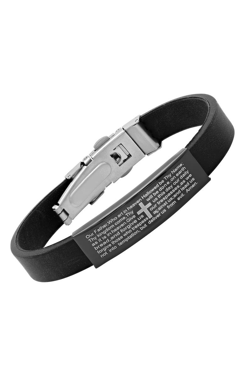STEELTIME HMY JEWELRY Black Rubber Lord's Prayer Bracelet, Alternate, color, Black