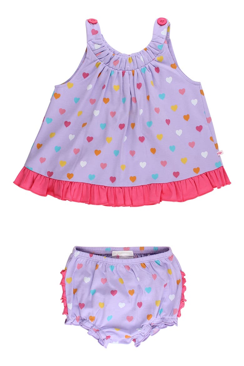 Kids' Heart Print Cotton Ruffle Swing Top and Bloomer Set, Main, color, PURPLE