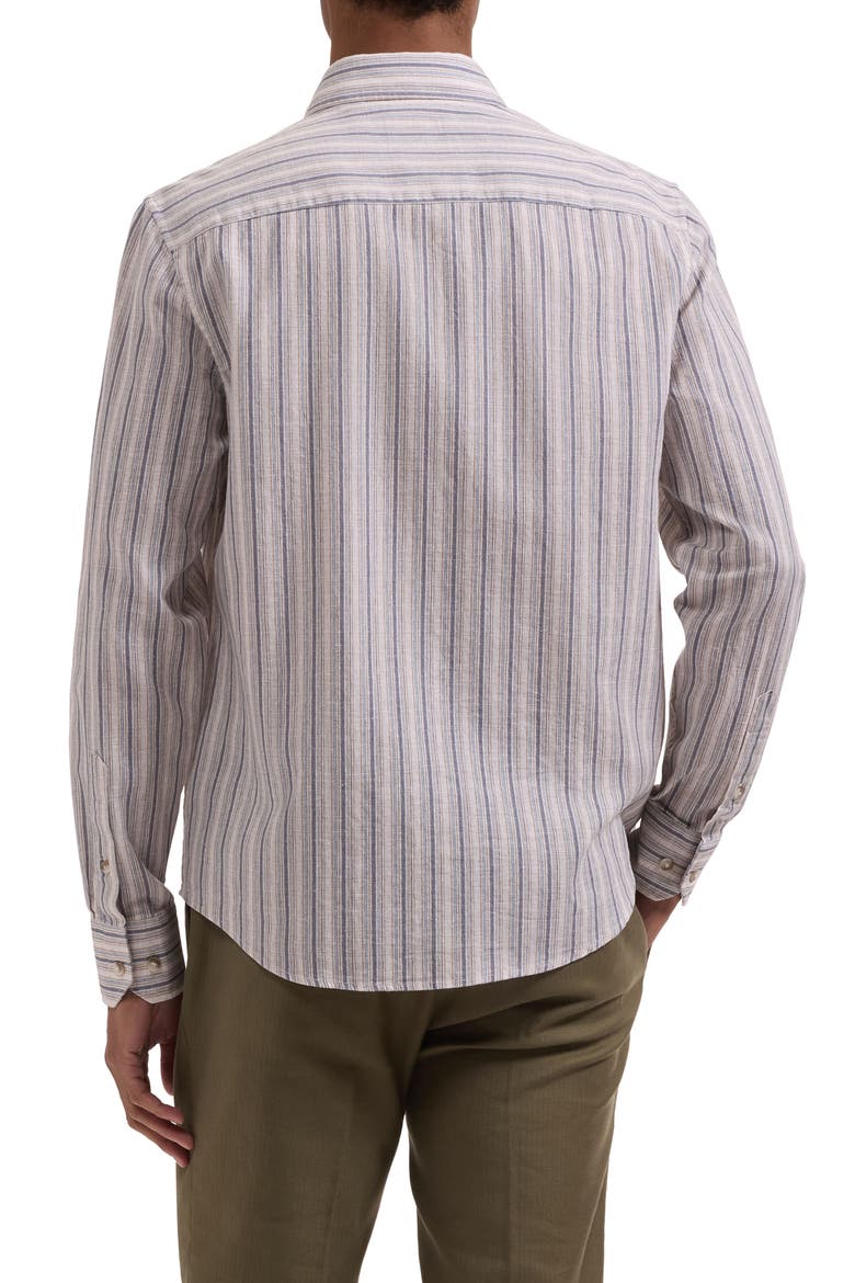 Julian Shaped Fit Stripe Cotton & Linen Button-Up Shirt, Alternate, color, CAMEL