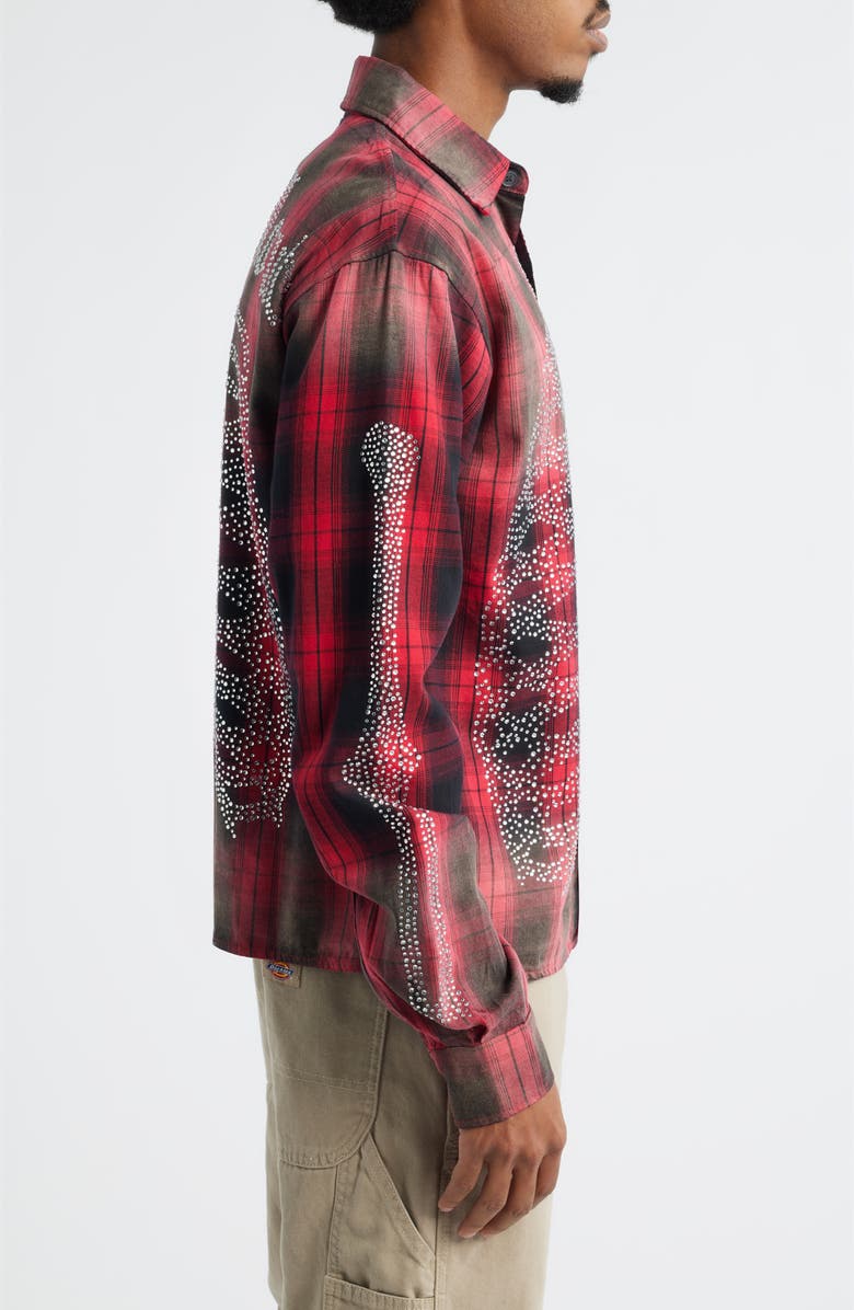 Rolling Loud Bones Studded Flannel Button-Up Shirt, Alternate, color, Red