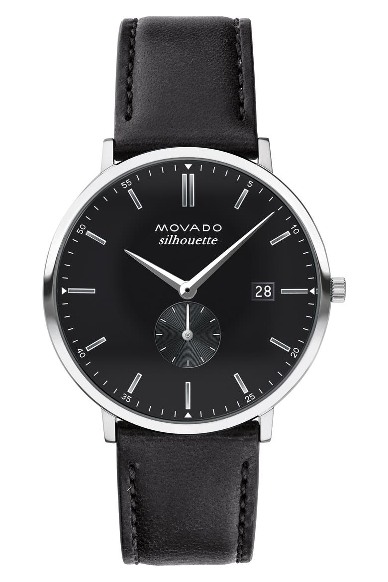 Heritage Leather Strap Watch, 40mm, Main, color, BLACK
