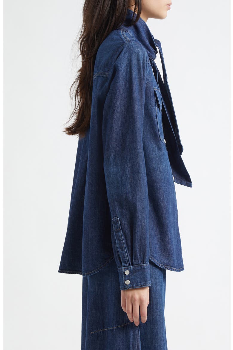 Ranchers Daughter Tie Neck Denim Shirt, Alternate, color, DARK WASH