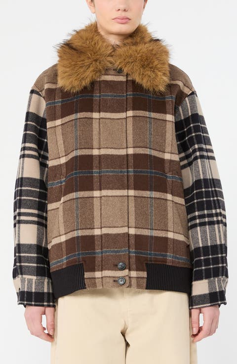 Divina Virgin Wool Short Jacket with Faux Fur Collar