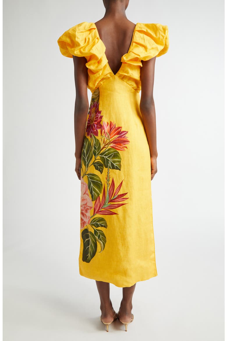 Spring Awakening Placed Floral Linen Dress, Alternate, color, YELLOW