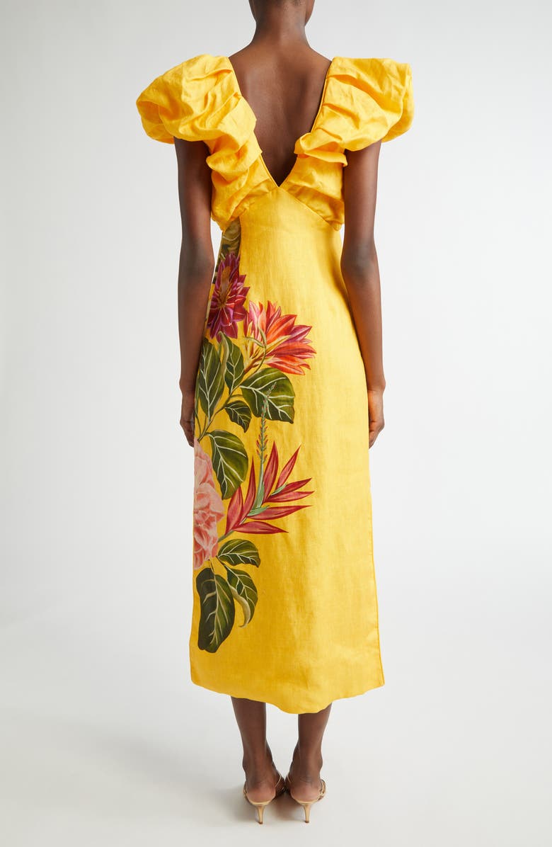 Spring Awakening Placed Floral Linen Dress