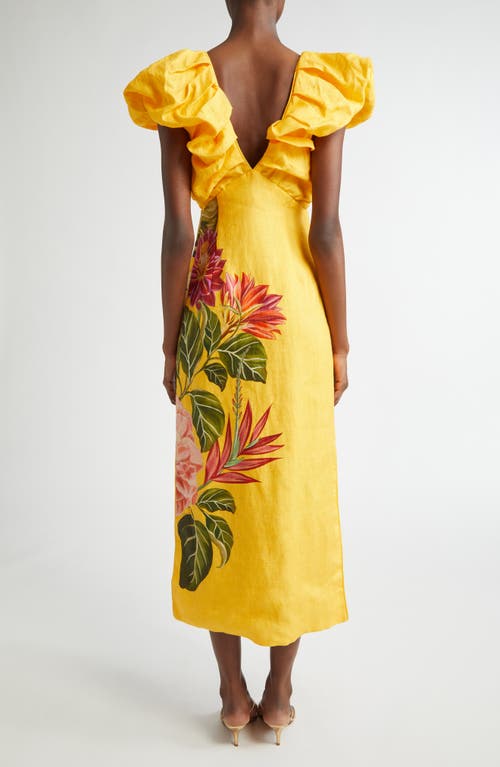 FARM RIO FARM RIO SPRING AWAKENING PLACED FLORAL LINEN DRESS