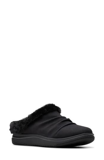 Clarks ® Breeze Willow Faux Fur Trim Slipper In Black