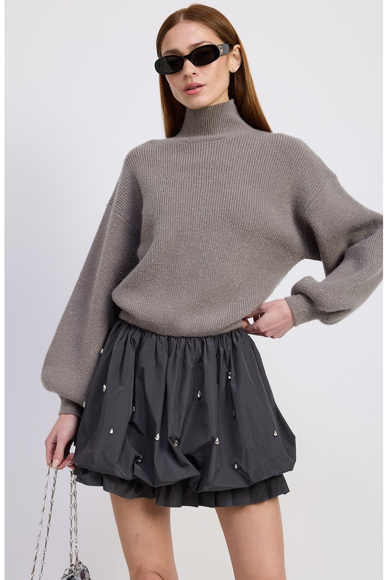 Florentina Long Sleeve Mixed Media Minidress, Alternate, color, GRAY