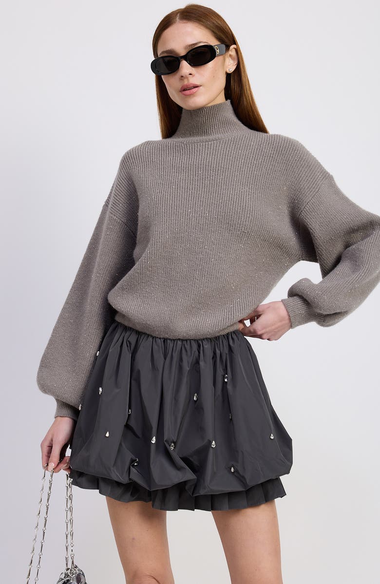 En Saison Florentina Long Sleeve Mixed Media Minidress, Alternate, color, Gray