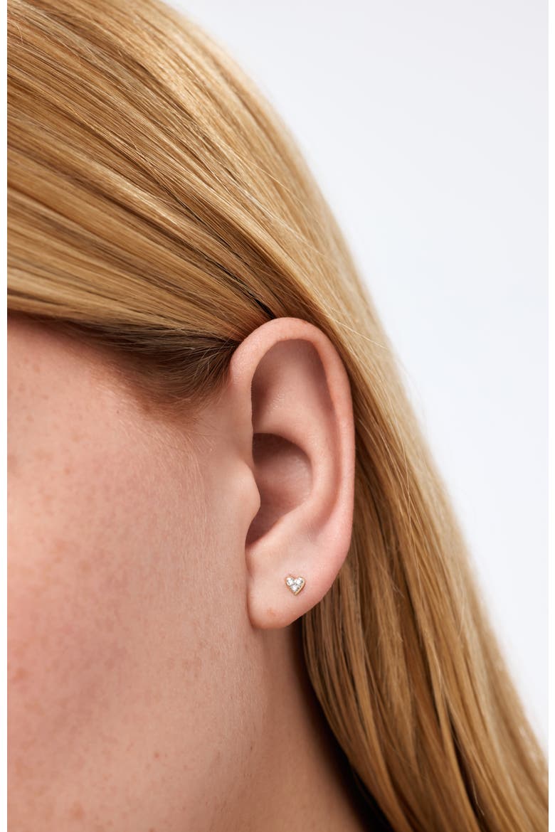 Solid Yellow Gold - Diamond Heart Flatback Single Stud, Alternate, color, Gold