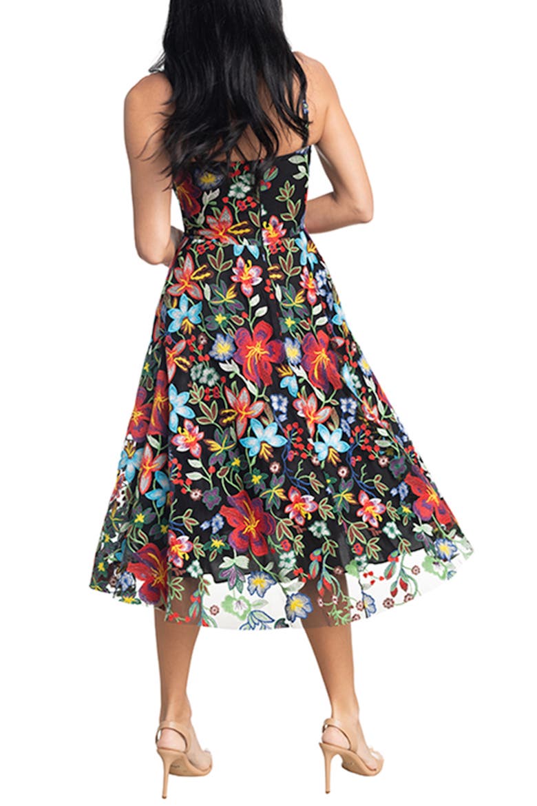 Maren Floral Embroidered Fit & Flare Dress, Alternate, color, BLACK MULTI
