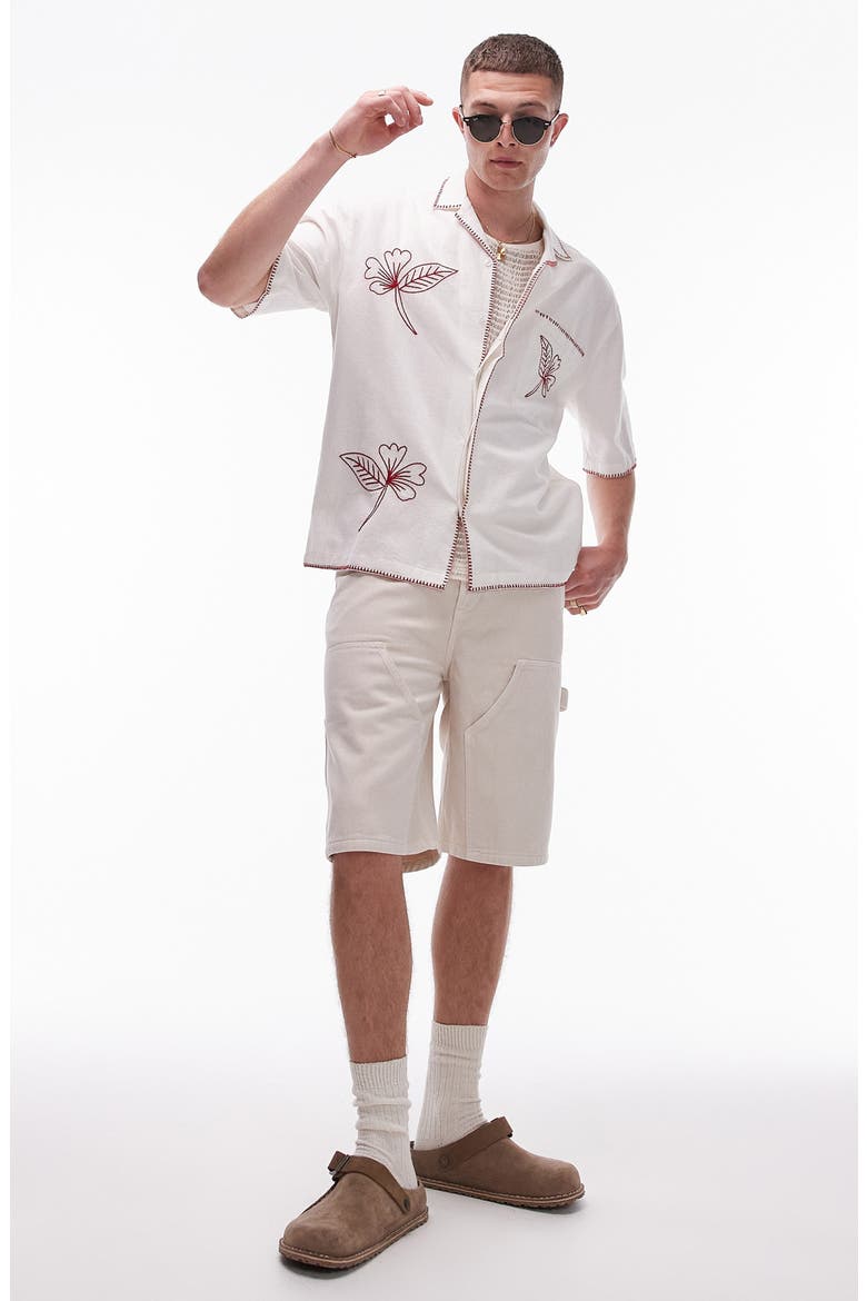 Embroidered Cotton & Linen Camp Shirt, Alternate, color, WHITE