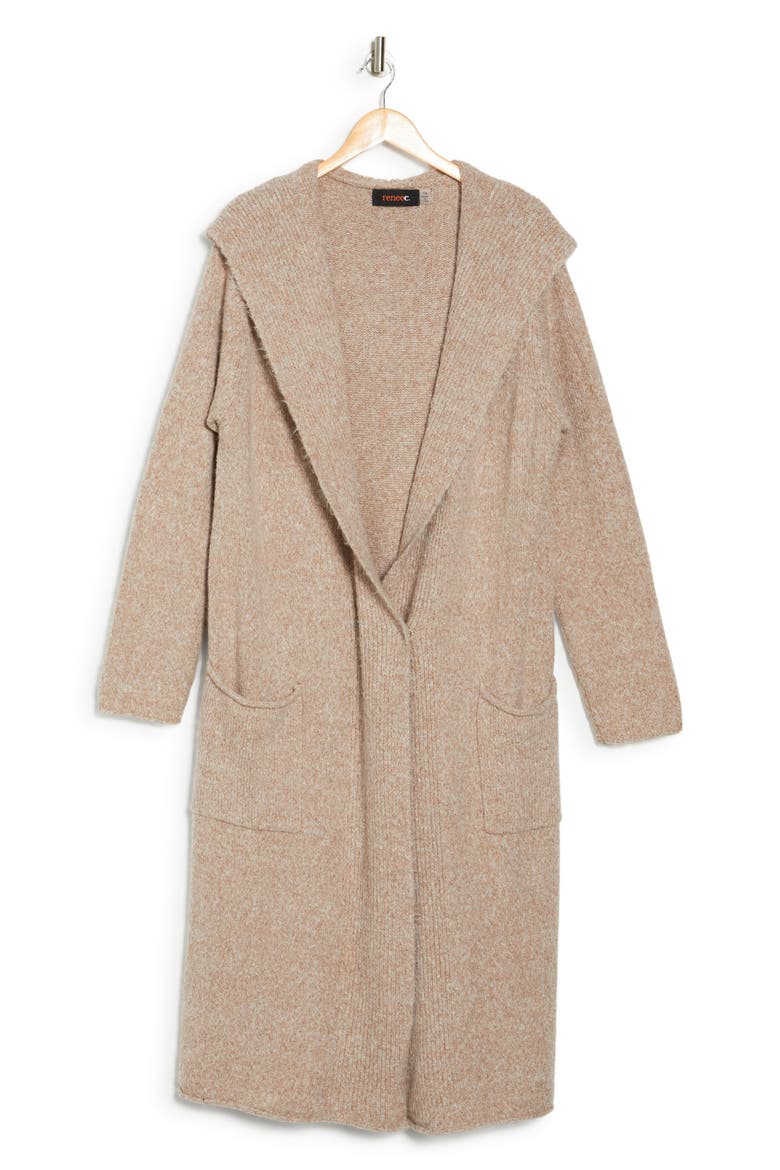 Hooded Longline Cardigan, Alternate, color, TAUPE
