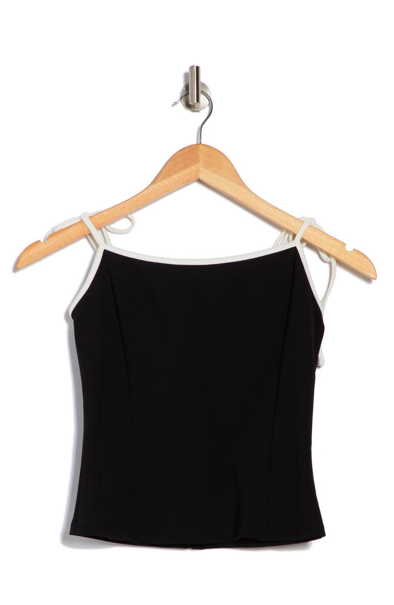Lush Contrast Tie Strap Tank Top, Alternate, color, Black