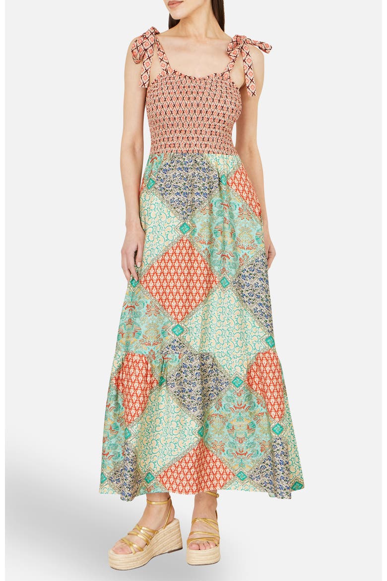 Viscose Patchwork Ruched Maxi dress, Alternate, color, Multi
