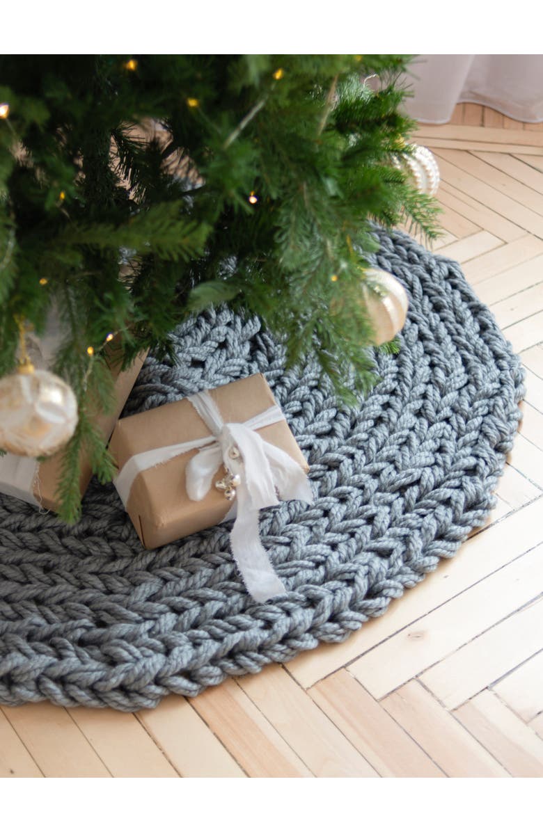 Anzy Home Chunky-Knitted Christmas Tree Skirt, Alternate, color, Gray - 56"