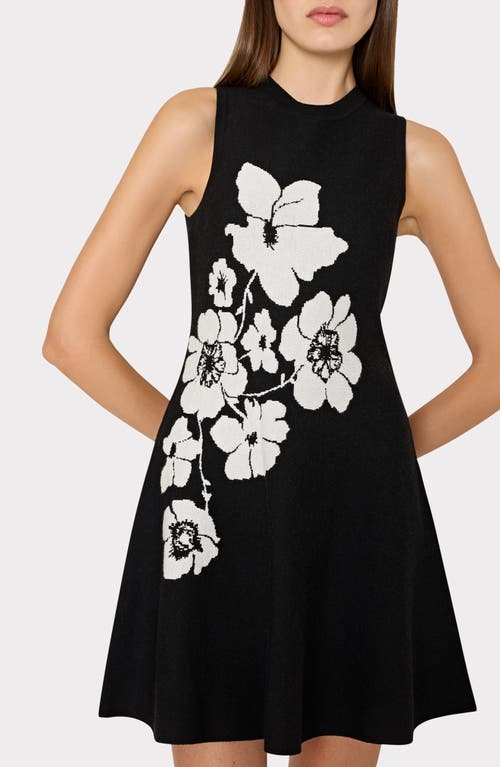 Milly Placed Floral Knit Fit & Flare Dress In Black/ecru