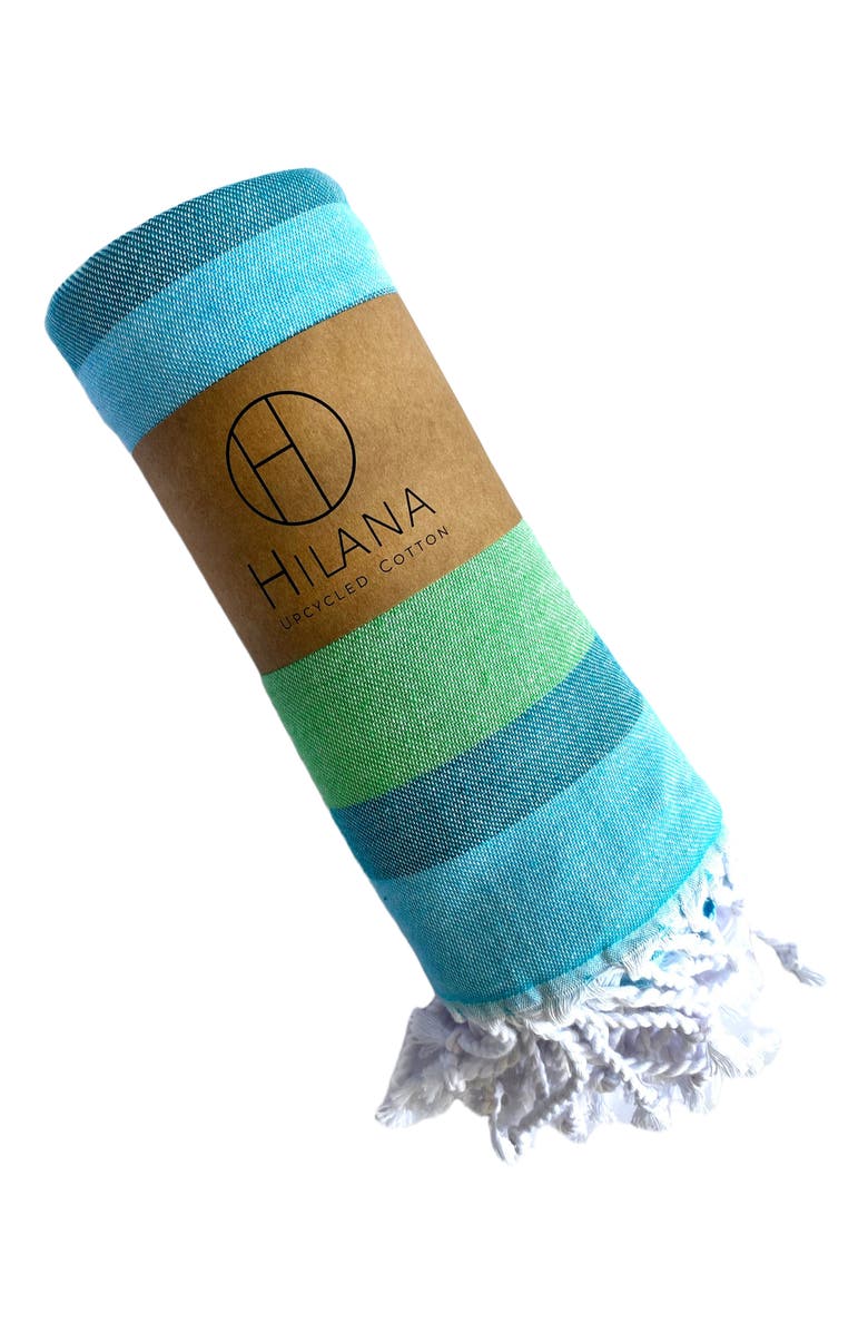 Eco Hilana Samara Striped Sustainable Turkish Towel Green, Alternate, color, Green