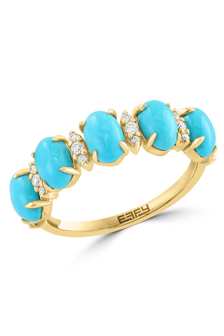 14K Yellow Gold Alternating Diamond & Turquoise Cabochon Band Ring, Main, color, 14K Gold