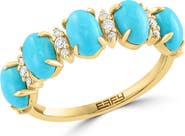 EFFY 14K Yellow Gold Alternating Diamond & Turquoise Cabochon Band Ring