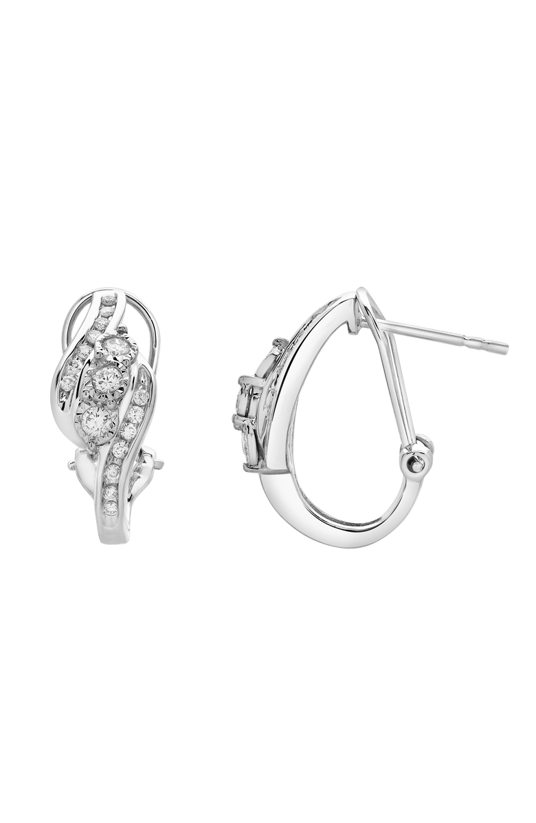 LuvMyJewelry Peonelle Cluster Diamond Huggie Hoop Earrings in 14K Gold, Alternate, color, 14K White Gold