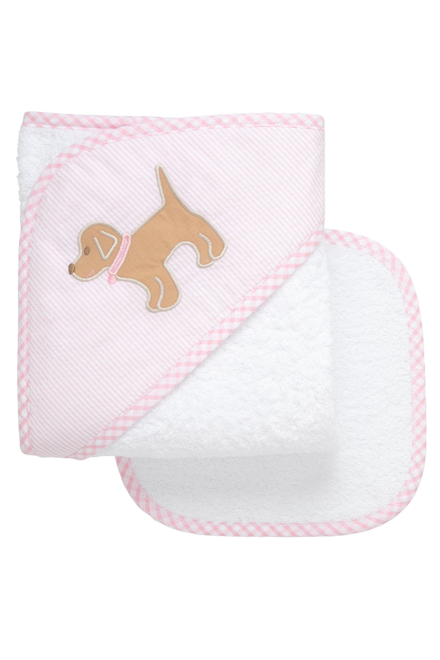 3 Marthas Playful Pals Hooded Towel & Washcloth Set in Pink Puppy 