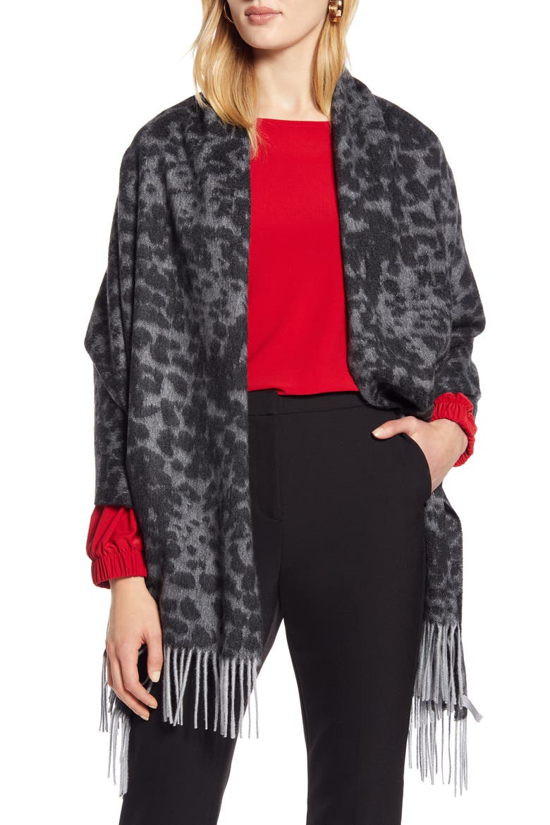Jacquard Cashmere Wrap, Main, color, GREY DARK COMBO