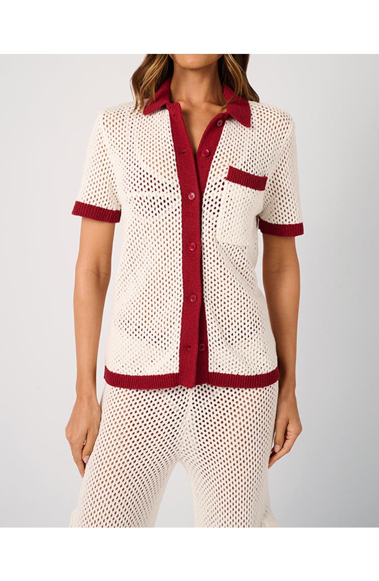 WeWoreWhat Oversized Crochet Button-up Shirt, Main, color, Off-White/Oxbld