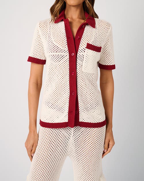 Weworewhat Oversized Crochet Button-up Shirt In Neutral