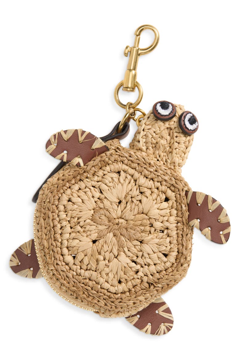 Raffia Turtle Earbud Pouch, Main, color, NATURAL