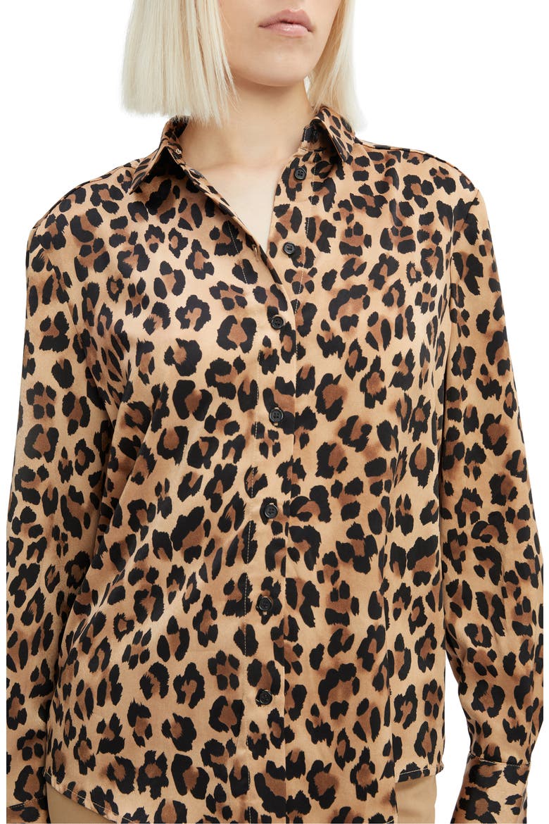 Classic Leopard Satin Button-Up Shirt, Alternate, color, LEOPARD