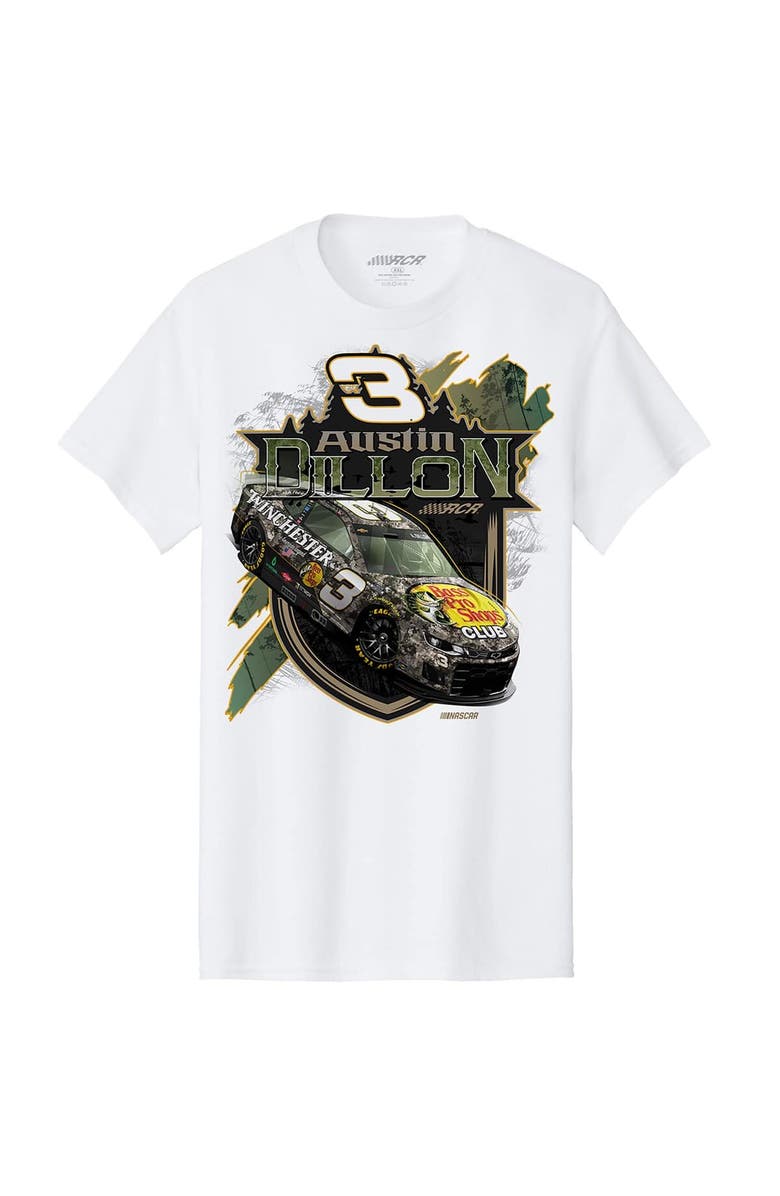 NASCAR Men's Richard Childress Racing Team Collection White Austin Dillon Bass Pro Shops Car T-Shirt, Alternate, color, White