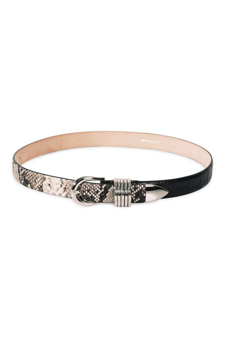 Hollyhock Two Tone Exotic Embossed Leather Belt, Main, color, BLACK CROCO & BROWN SNAKESKIN