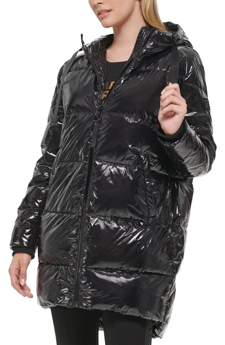 KARL LAGERFELD PARIS Cocoon Water Resistant Down & Polyester Fill Puffer Jacket, Alternate, color, 