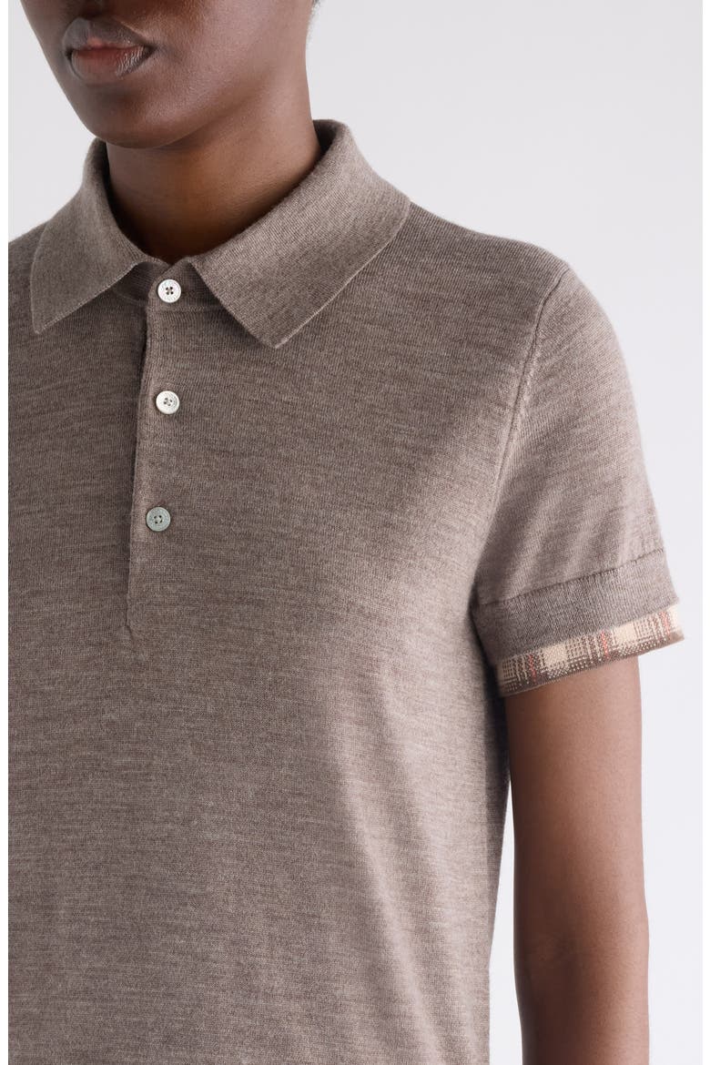 Layered Short Sleeve Wool Polo Sweater, Alternate, color, LIGHT BROWN MELANGE