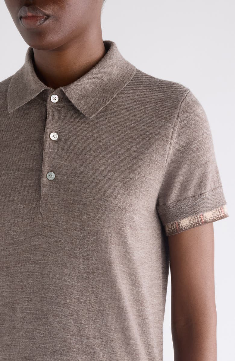 Acne Studios Layered Short Sleeve Wool Polo Sweater, Alternate, color, Light Brown Melange